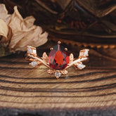 Nature-Inspired 6-Prong Teardrop Garnet Engagement Ring